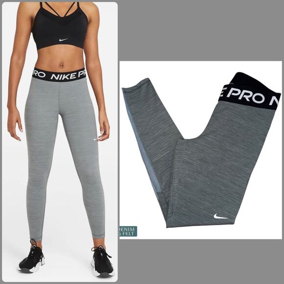 Nike Pro Dri-FIT Smoke Grey Leggings Stretch Mesh Activewear Gym Fitness Pants - Picture 1 of 11